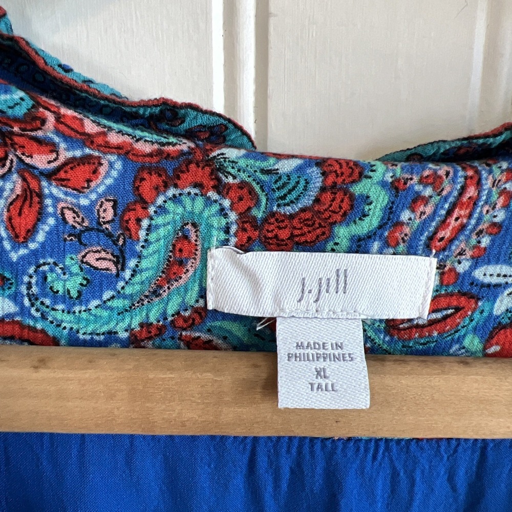 J JILL Women's Coastal Ruffles Sleeveless Midi Dress Blue Paisley Floral Sz XL T - Picture 6 of 9